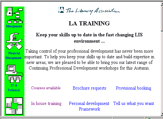 Screenshot of the training section on the LA Website