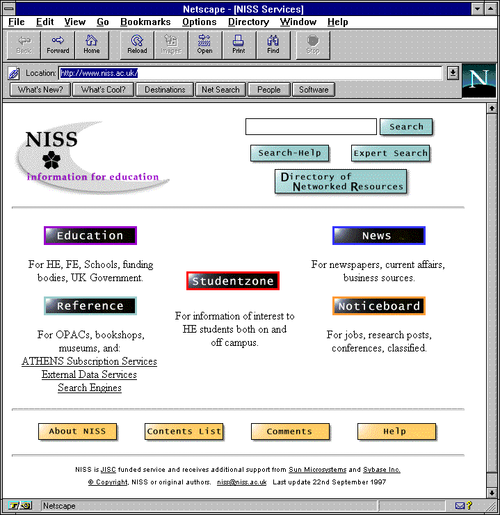 screenshot of NISS home page