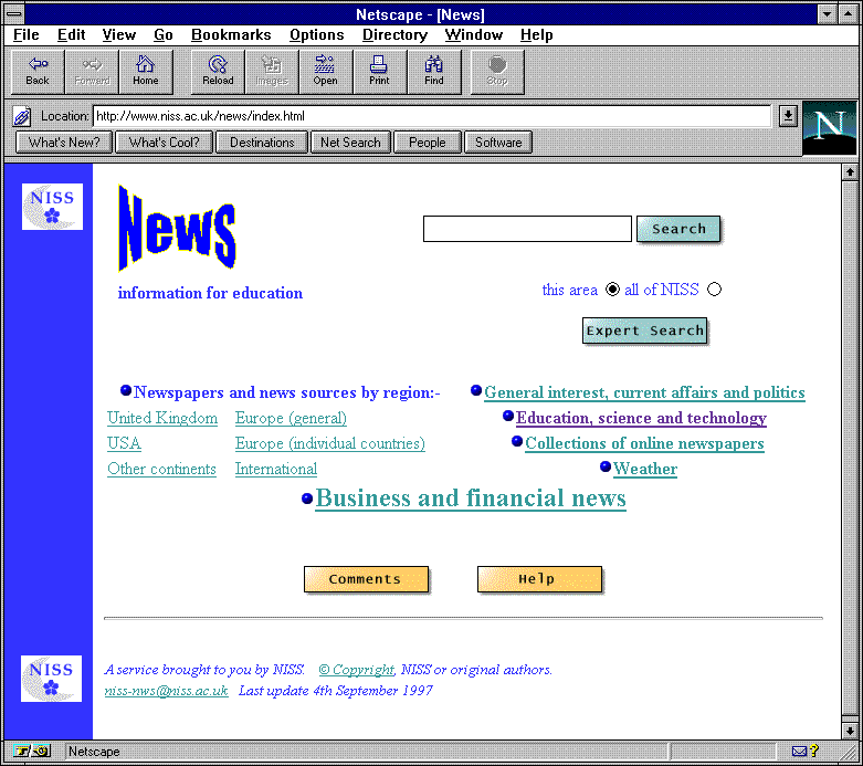screenshot of NISS news area