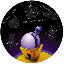 cartoon observatory and constellations of documents