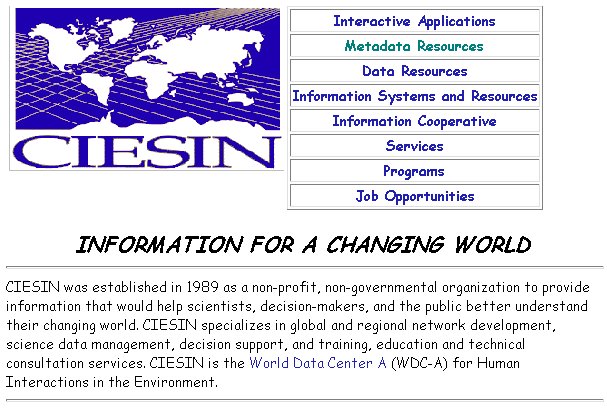 screen capture of CIESIN homepage