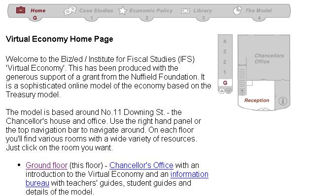Figure 2: Virtual Economy Home Page