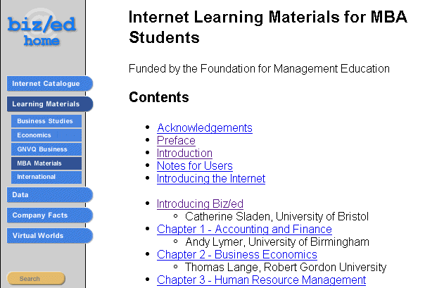Figure 3: MBA Learning Materials Home Page
