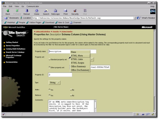 The Site Server WebAdmin interface (running through Netscape Communicator for RedHat Linux)