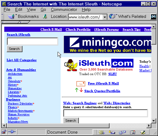 Figure 1: The Internet Sleuth Interface