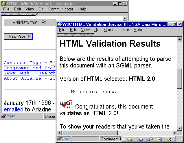 Use of the HTML Validation Service in Ariadne Issue 1