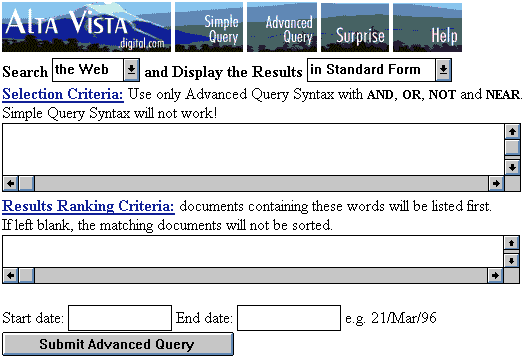 Alta Vista Advanced Query Interface