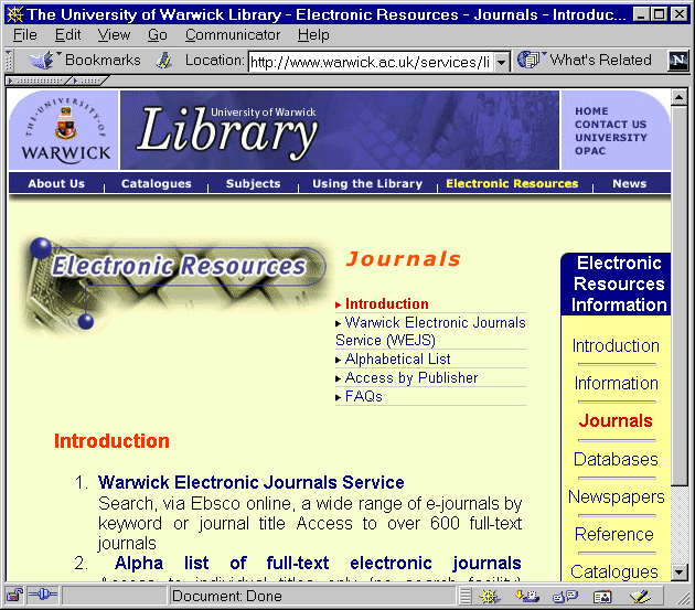 Figure 3: Links to Electronic Resource at the University of Warwick