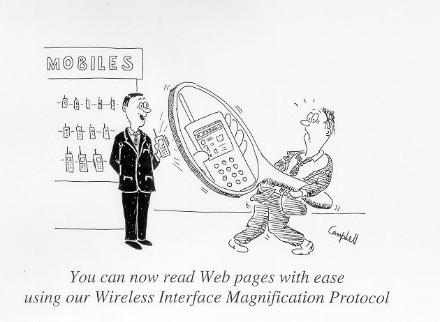 cartoon of wap phone under magnifying glass