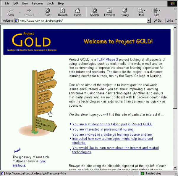Figure 3: The Original Project GOLD Web Site