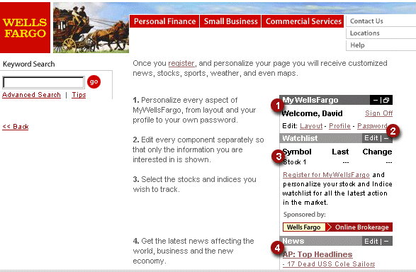 The selection of content on the WellsFargo site