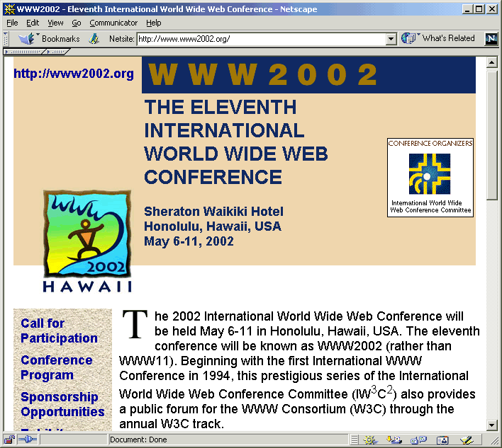 Figure 2: The WWW2002 Conference Home Page