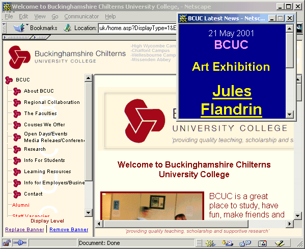 Figure 3: Buckinghamshire Chilterns University College Home Page