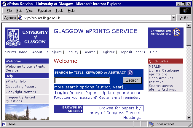 [Figure 1: University of Glasgow ePrints Service]