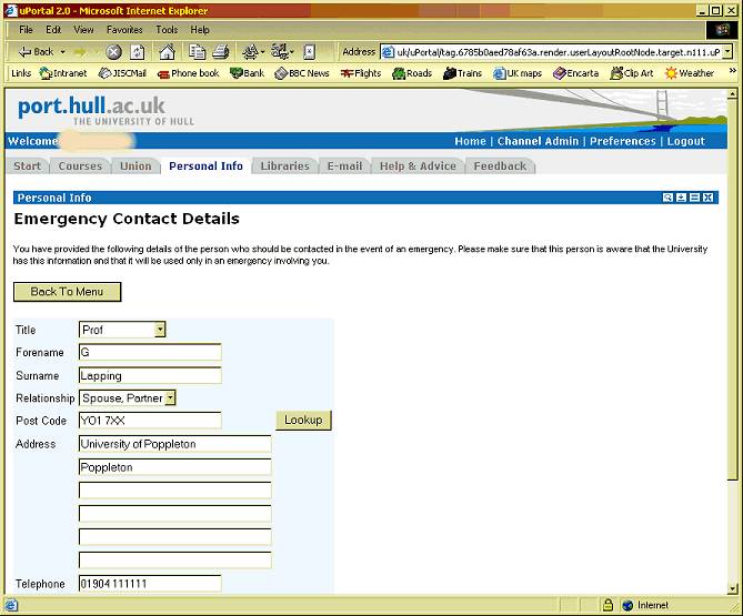 Providing contact details via the Hull portal