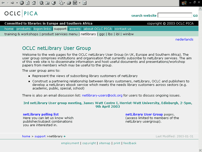 Figure 6 screenshot (43KB): OCLC netLibrary User Group web pages