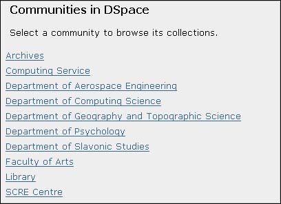 Figure 3 screenshot (26KB): DSpace Communities at Glasgow