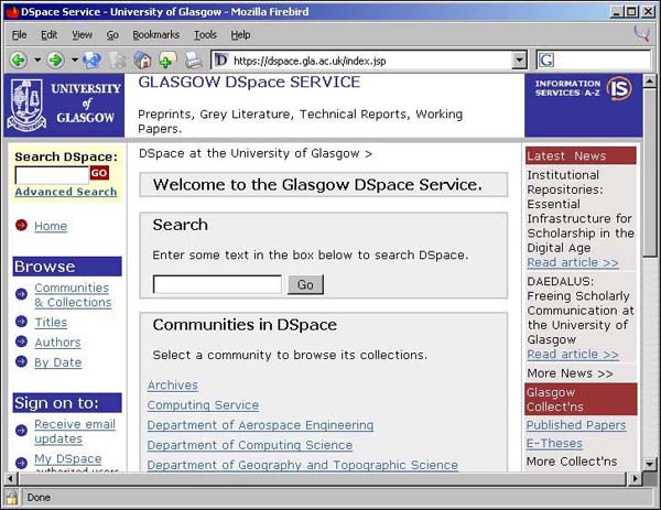Figure 5 screenshot (66KB): Glasgow DSpace Service 