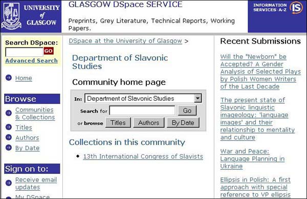 Figure 7 screenshot (57KB): DSpace Community - Department of Slavonic Studies