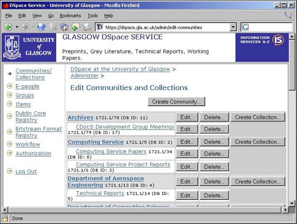 Figure 18: screenshot (63KB): DSpace Administration