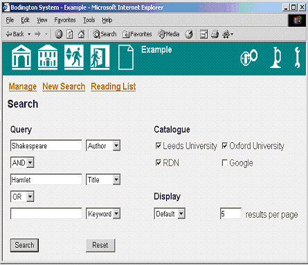 Figure 2: screenshot (27KB): Screenshot of PORTOLE Search Interface