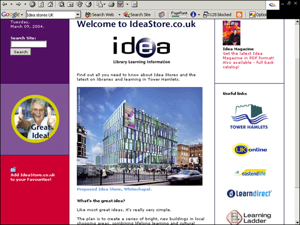 screenshot (96KB): Figure 1: The Idea Store Web site