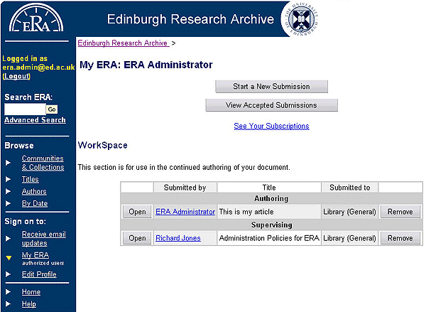screenshot (61KB) : Figure 8: ERA User's homepage
