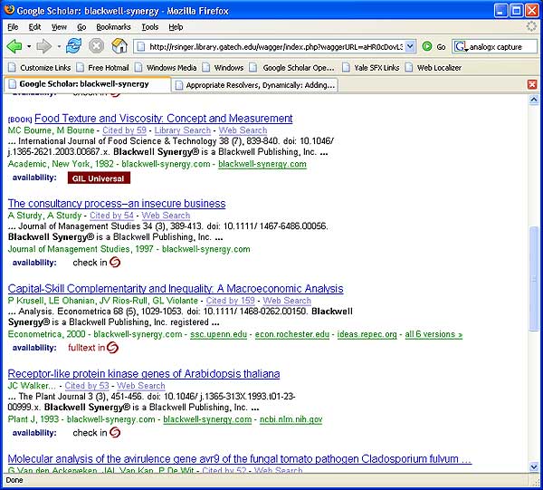 screenshot (67KB): Figure 7: WAG the Dog Web Localizer at Georgia Tech and Google Scholar