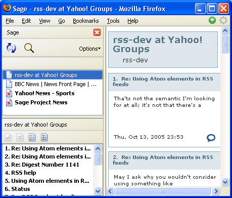 screenshot (47KB) : Viewing an RSS Feed from a YahooGroups Mailing List