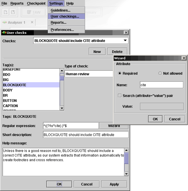 screenshot (51KB) : Figure 11: User check dialog and the associated regular expression attribute wizard