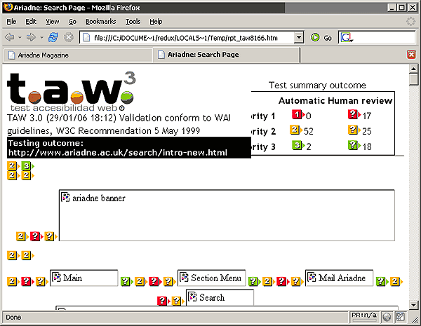 screenshot (45KB) : Figure 12: An HTML 'TAW report' opened in a Web browser