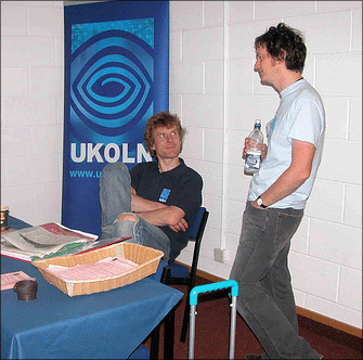 photo (69KB) : The author in conversation with Eddie Young of UKOLN Systems Support