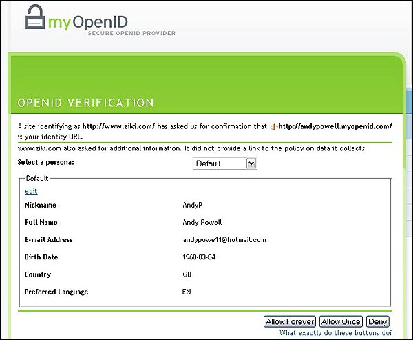 screenshot (47KB) : Figure 5: MyOpenID authentication options