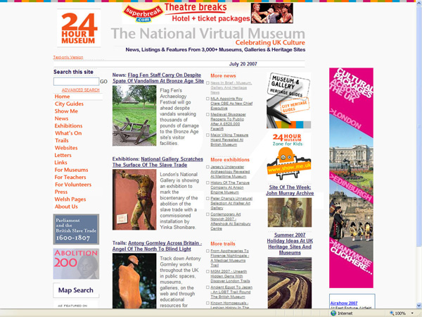 screenshot (130KB): Figure 1: Screenshot of the 24 Hour Museum homepage