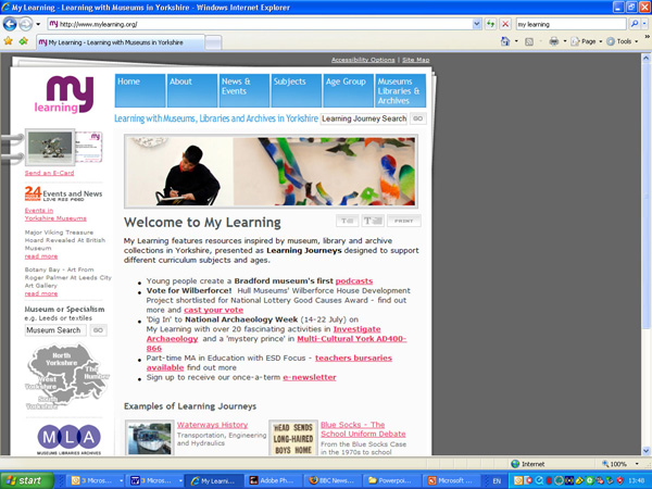 screenshot (116KB): Figure 4: 24 Hour Museum RSS feed seen on My Learning, the Yorkshire Museum's hub education Web site