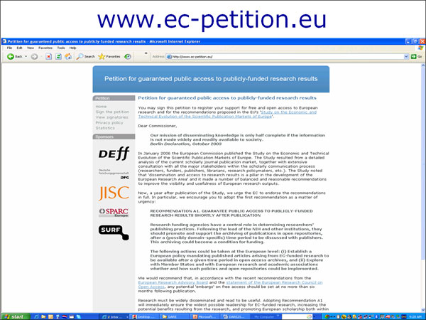 screenshot (64KB) : Figure 10 : Academics petition the EC for Open Access