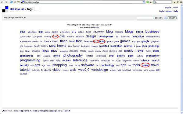 screenshot (57KB) : Figure 9 : Popular tags on del.icio.us